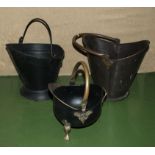 Three metal coal buckets