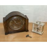 An oak mantle clock and one other