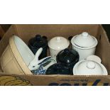 A box of pottery storage jars and others