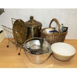 A mixed lot of assorted brassware, kitchenalia and pottery