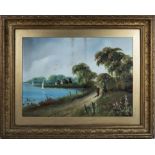 A gilt framed watercolour depicting a lake scene, signed A Cook, size 39 x 54cm