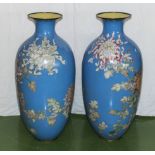 A very large pair of Victorian, Japanese cloisonne vases blue ground with chrysanthemum decoration