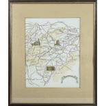 A framed map of the Borders size 31.5 x 24.5cm
