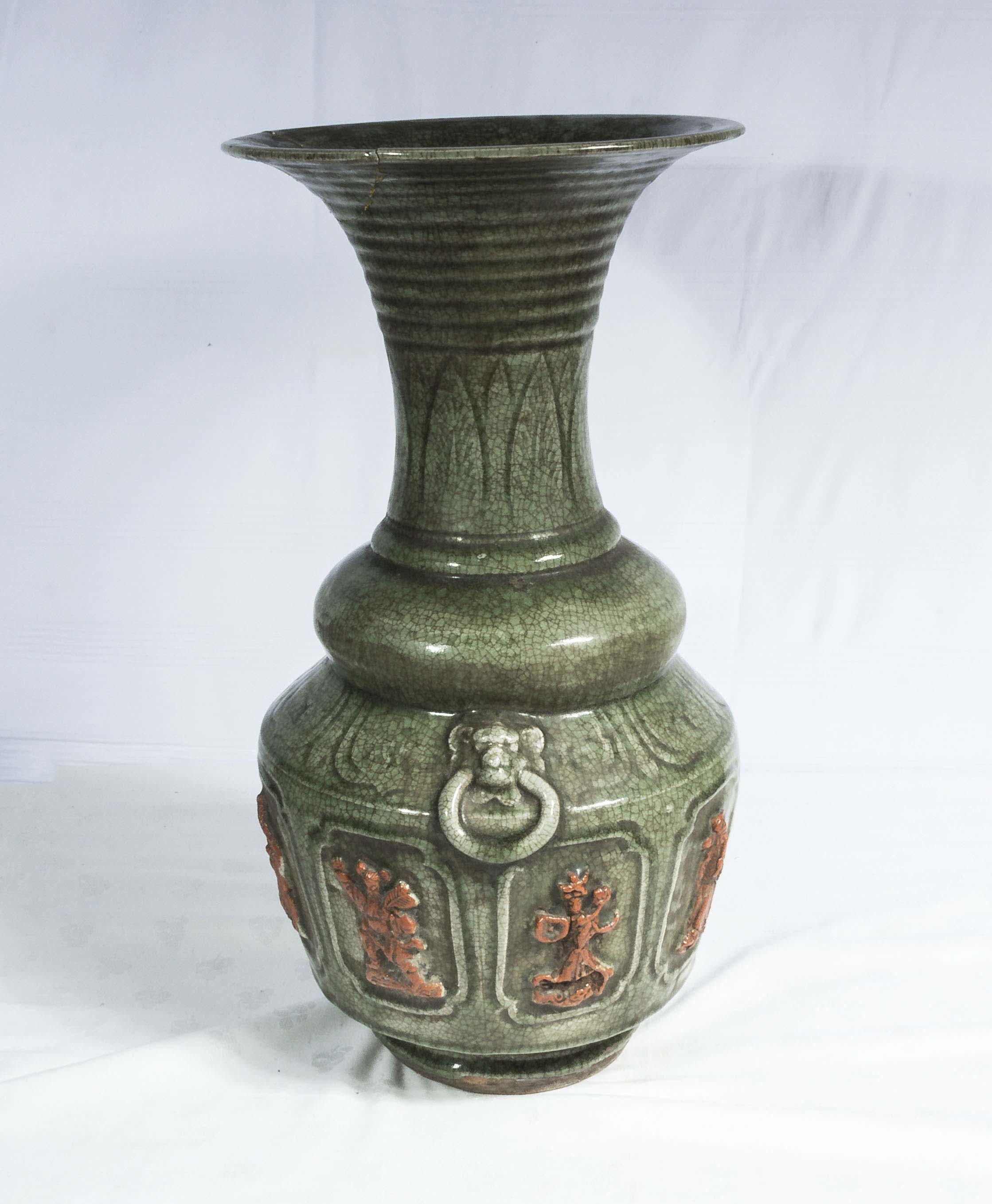 Large Chinese Song dynasty (960-1127) style vase, decorated with relief figures 51cm high - Image 2 of 7