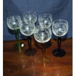 Six etched wine glasses