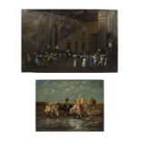 A 19th century oil on copper 'Cairo Market' together with an oil on board 'Bedouin Watering Horses'