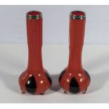 A pair of David loebl Shindler & Co. coral and black glass vases with silver collars