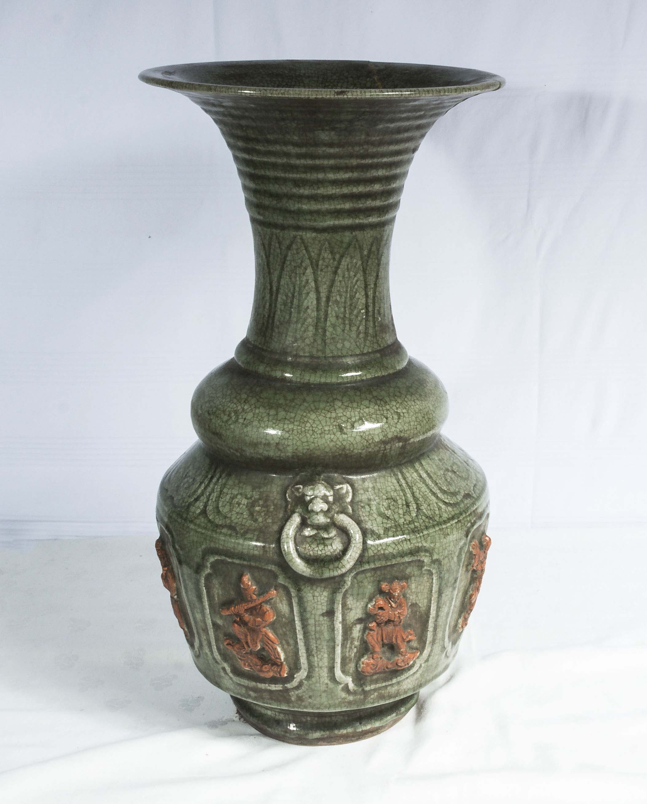 Large Chinese Song dynasty (960-1127) style vase, decorated with relief figures 51cm high - Image 4 of 7