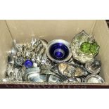 A box containing silver plated ware