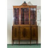 A very good quality Edwardian display cabinet with carved astragal glassed upper door and side