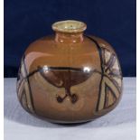 Rare Tacel Art Pottery brown round vase. Picasso design 1970's