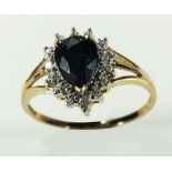 A lady's 9ct gold sapphire and diamond cluster ring, size P