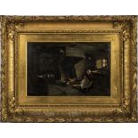 A 19th century gilt framed Dutch oil on canvas depicting a kitchen scene Size 23 x 35.5cm