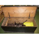Pine chest containing vintage tools