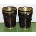 A large pair of Irish mahogany peat buckets, in the Gothic style with brass coopered rings to the