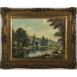 Thomas Easley gilt framed oil on canvas 'On the Thames near Henley' signed Size 28.5 x 39cm