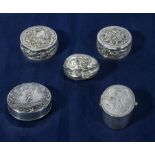 Five silver pill boxes