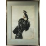 A large framed charcoal picture depicting a stylish lady, signed Tristan Prichard size 55.5 x 38cm