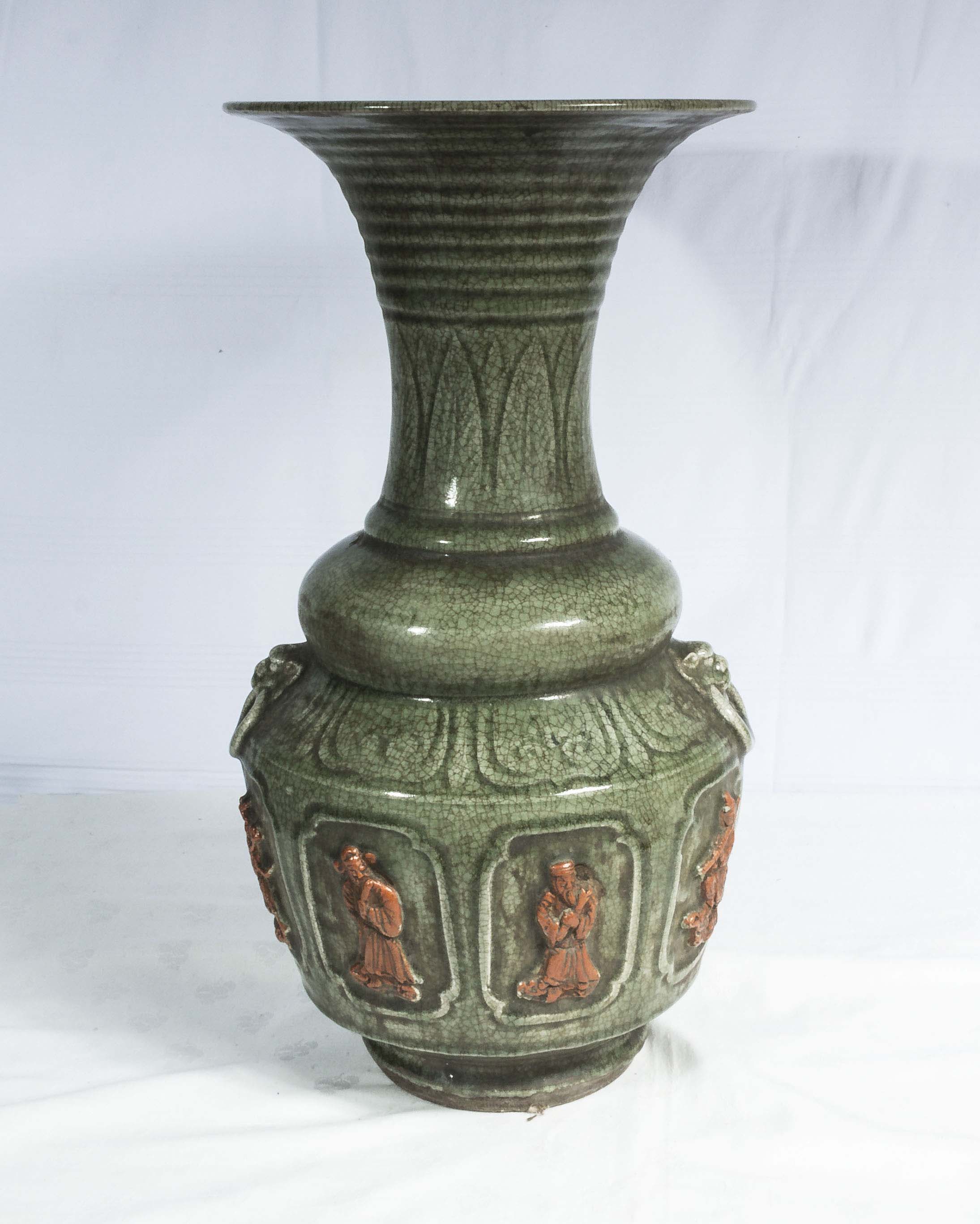 Large Chinese Song dynasty (960-1127) style vase, decorated with relief figures 51cm high - Image 3 of 7