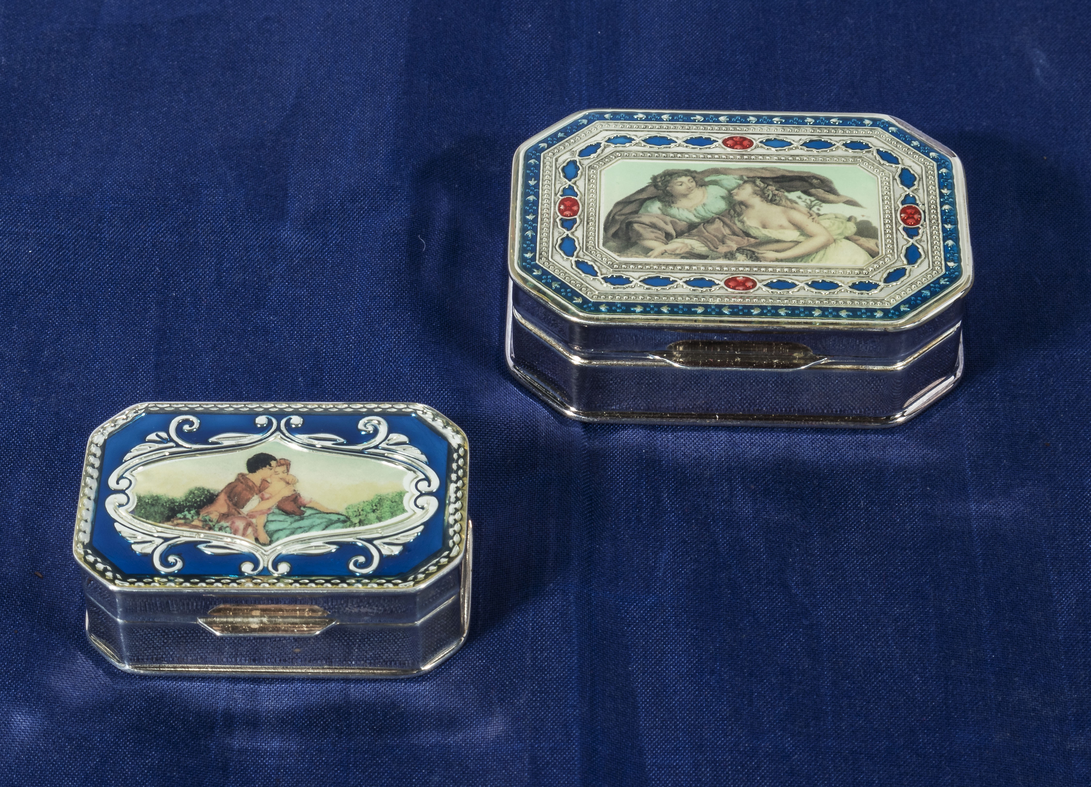 Two enamelled silver pill boxes