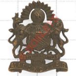 2nd VB Manchester Regiment Officer’s 1902-08 OSD field service cap badge. A good scarce die-cast