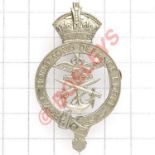 Royal Hong Kong Defence Force white metal cap badge Locally made. Crowned title strap with