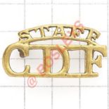 STAFF/CDF scarce Ceylon Defence Force brass shoulder title. Loops GC