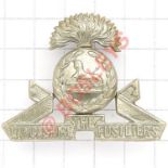 1st VB Lancashire Fusiliers OR’s white metal cap badge circa 1896-1908. A good die-stamped