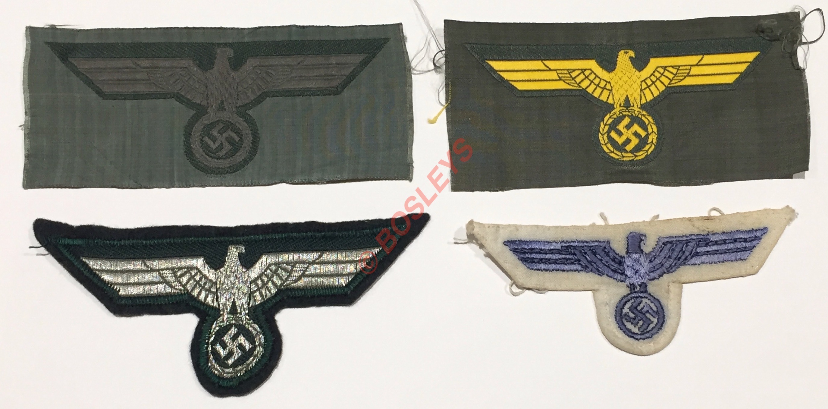 WW2 German Army Breast Eagles.Four examples, Army BeVo, Marine BeVo, aluminium wire BeVo Officer's/