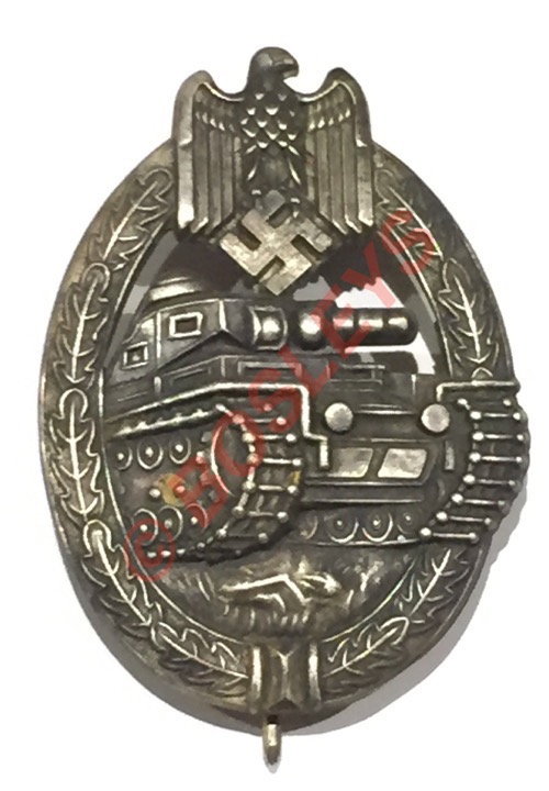 German Third Reich WW2 Army / Waffen SS Panzer Assault Badge.A good die-stamped silvered example.