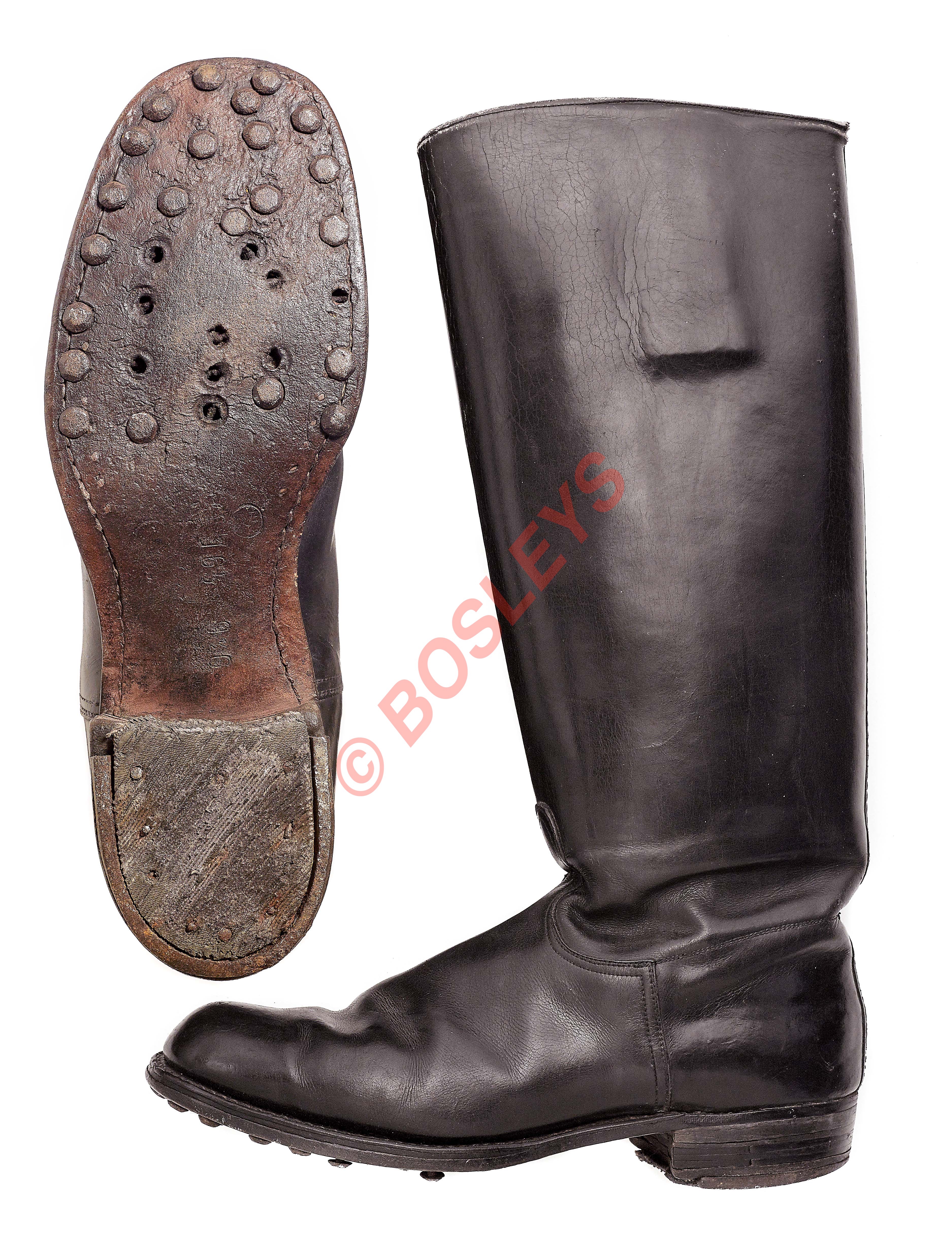 German Third Reich SS Officer's jack boots.A good black leather pair with ink SS 1331/42 RZM