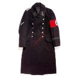 German Third Reich Allgemeine-SS Officer's black greatcoat.A very fine rare example with turnback