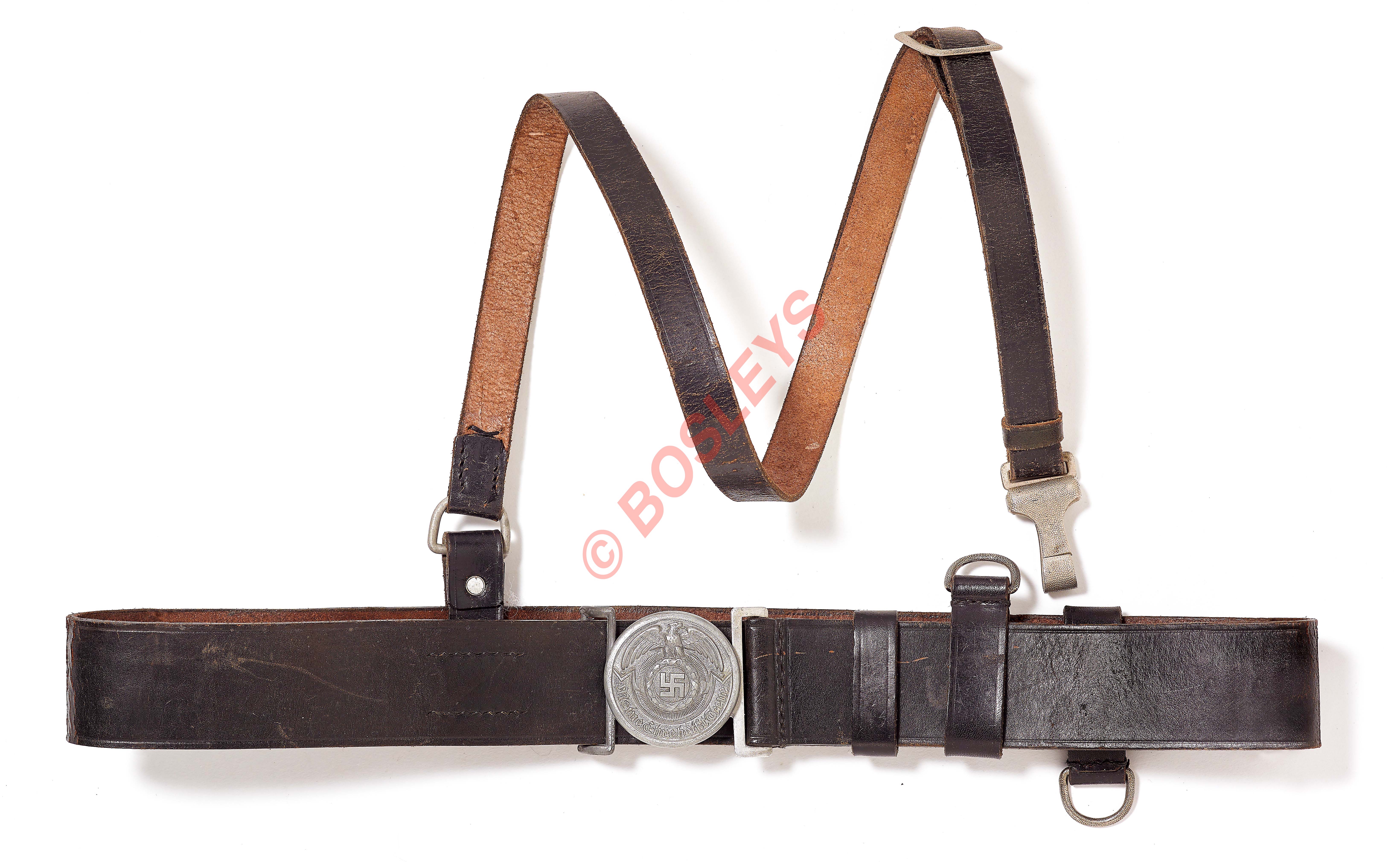 German Third Reich Allgemeine-SS Officer's belt with cross strapA good rare black leather unmarked