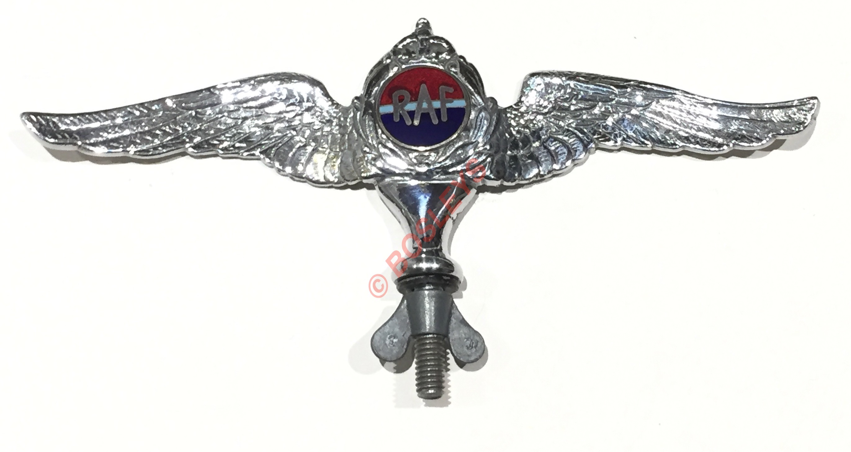 Royal Air Force Car Mascot Badge.A scarce chrome example, depicting a RAF Pair of wings, with enamel