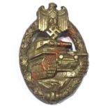 German Third Reich WW2 Army / Waffen SS Panzer Assault Badge.A good die-stamped bronzed example
