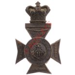 Dorset Rifle Volunteers Victorian OR's helmet plate.A good die-stamped blackened brass example.