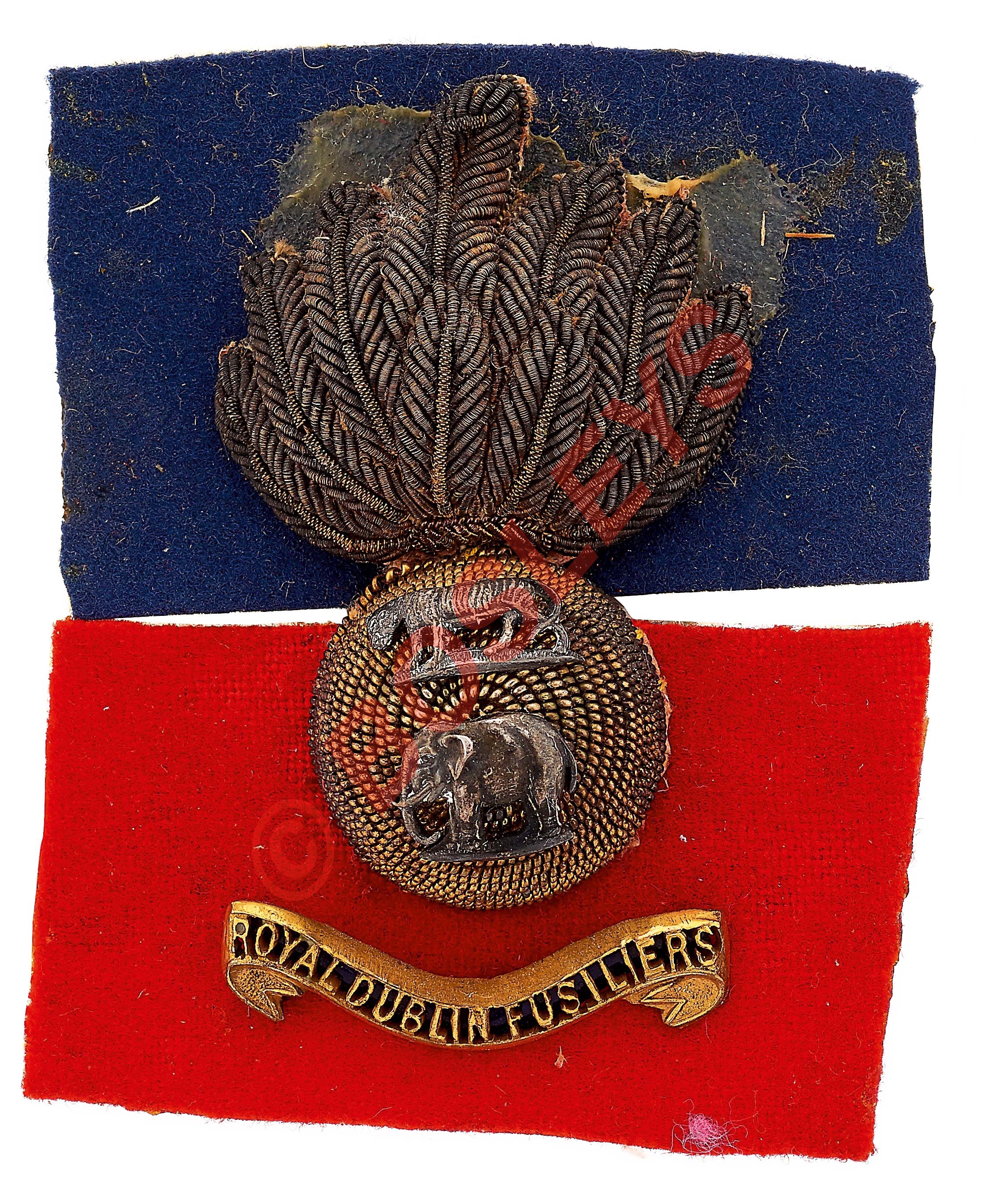 Royal Dublin Fusiliers Officer's post 1881 forage cap badge.A good bullion flaming grenade, the ball