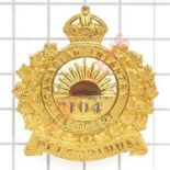 Canadian 104th Regiment Infantry Regiment gilt cap badge.Fine die-castJ.R. Gaunt MontrealLoopsVGC