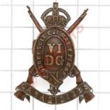 6th Dragoon Guards scarce OSD bronze cap badge circa 1901-22. Die-cast. (as KK 747)BladesVGC