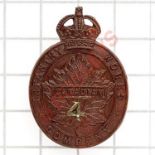 Canadian 4th Infantry Works Company rare WW1 CEF collar badge.A fine die-stamped bronze example with