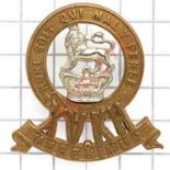 15th King’s Hussars Victorian cap badge circa 1896-1901.Scarce die-stamped brass Garter over ‘XV.KH”