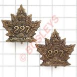 Canadian 227th (Men o’the North) Bn. CEF pair of collar badges.Die stamped pickled bronze. (2