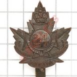 Canadian 24th Bn. CEF bronze cap badge.Die stamped bronze.Tiptaft & Son Ltd. BirminghamSliderVGC