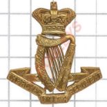 Royal Irish Regiment Victorian OR’s brass cap badge circa 1896-1901. Die-stamped crowned Harp on