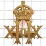 20th Hussars Officer’s gilt cap badge circa 1902-22.Scarce die-cast example. Crowned XHX.