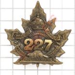 Canadian 227th (Men o’the North) Bn. CEF cap badge.Die stamped pickled bronze.J.D. BallLoopsVGC