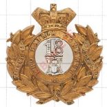 18th Hussars rare Victorian Officer’s silver and gilt cap badge circa 1896-1901. Die-cast Loops