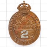 Canadian Engineers 2nd Infantry Works Company rare CEF WW1 cap badge. A fine die-stamped bronze