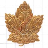 Canadian 102nd (North British Colombians) Bn. CEF WWI brass cap badge. Die-stamped Loops GC 1915