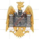 Bedfordshire Yeomanry Officer’s dress badge. Die-cast gilt coroneted eagle with silvered castle on